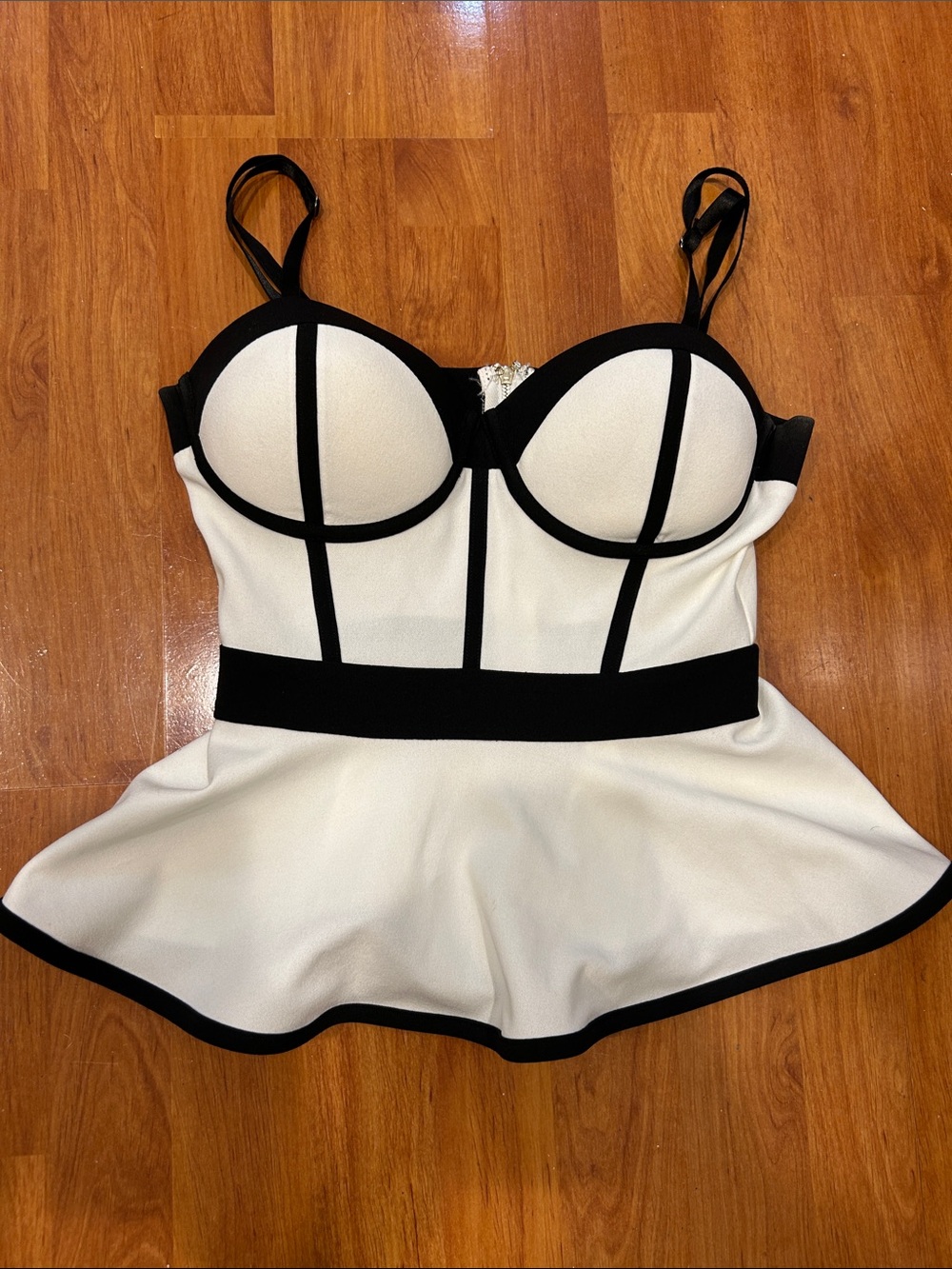 Women's White and Black Bustier Peplum Top